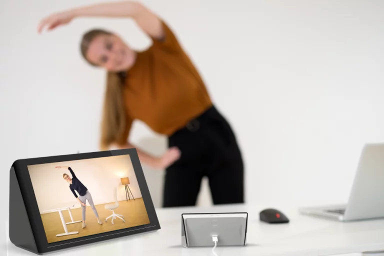 Well-lit workspace with ergonomic accessories